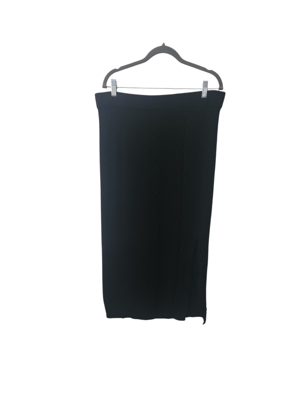 Calvin Klein Jeans Black Ribbed Knit Midi Skirt With Front Side Slit Size LG